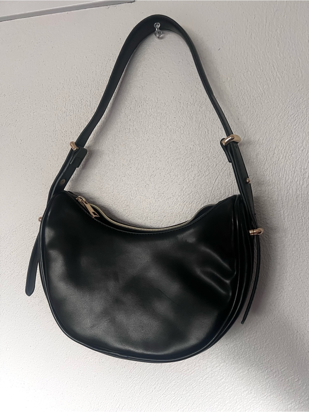 JustFab Black Crescent Shoulder Bag with Gold Hardware